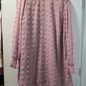 Impressions Long Sleeve Pink Pom-Pom Detail Dress
